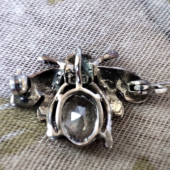 Bee Sterling 925 Signed Clear Cubic Zirconia Brooch Pendant Bug Insect Fly - Picture 9 of 14